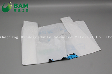Sustainable Disposable Packing Biodegradable Plastic Recycled Supermarket Shopping Fashion T-Shirt Bags for Vegetables Fruit Color Large Carry Handle Bag