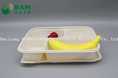 100% Biodegradable 4 Compartment Disposable Compostable Corn Starch Takeaway Canteen Food Containers for Fast-Food