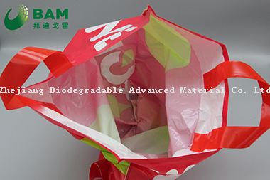Sustainable Packing Biodegradable Printed Plastic Supermarket Shopping Garment Bags with Soft Loop Plastic Handle Tote Bag for Promotional Gift