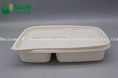 100% Biodegradable 3 Compartment Disposable Compostable Corn Starch Takeaway Canteen Food Containers for Fast-Food