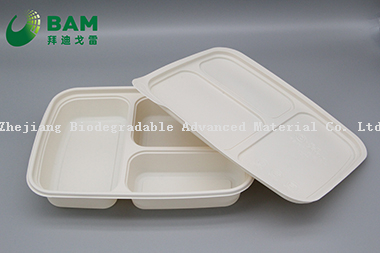 100% Biodegradable 3 Compartment Disposable Compostable Corn Starch Takeaway Canteen Food Containers for Fast-Food