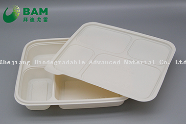 100% Biodegradable 4 Compartment Disposable Compostable Corn Starch Takeaway Canteen Food Containers for Fast-Food