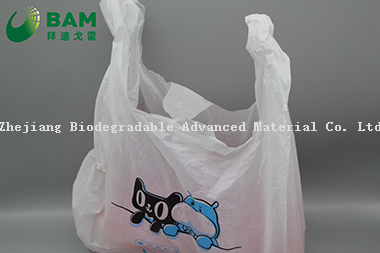 Sustainable Disposable Packing Biodegradable Plastic Recycled Supermarket Shopping Fashion T-Shirt Bags for Vegetables Fruit Color Large Carry Handle Bag