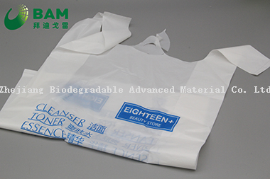 Sustainable Disposable Plastic Packaging Carrier Biodegradable Recycled Eco-Friendly Supermarket Shopping Vegetables Fruit T-Shirt Custom Color Handle Bag