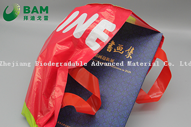 Sustainable Packing Biodegradable Printed Plastic Supermarket Shopping Garment Bags with Soft Loop Plastic Handle Tote Bag for Promotional Gift